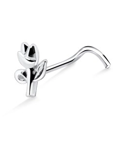 Rose with Leaves Shaped Silver Curved Nose Stud NSKB-1003